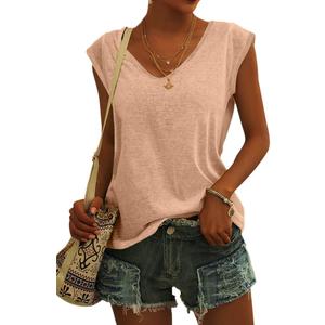 Langwyqu Womens Cap Sleeve Blouses T-Shirt Casual Loose Fit Basic Shirts Tank Tops (L)