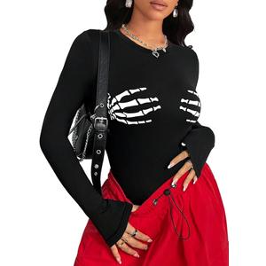 REORIA Skeleton Skull Print Long Sleeve, M