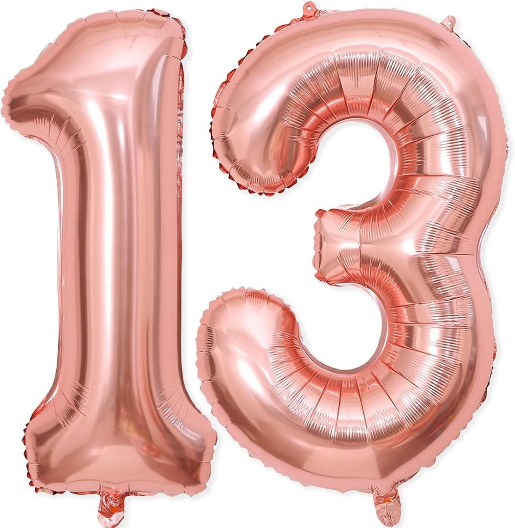 13 Balloon Number, 40 Inch Rose Gold Foil Balloons Giant Jumbo Helium Number 13 or 31 Balloons for 13th 31th Birthday Decorations Anniversary Events Girls Party Decorations (Rose Gold)