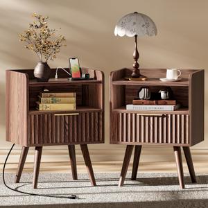 Huuger Nightstand Set of 2 with Charging Station, USB-C Port, End Tables, 11.8"D x 15.7"W x 23.6"H