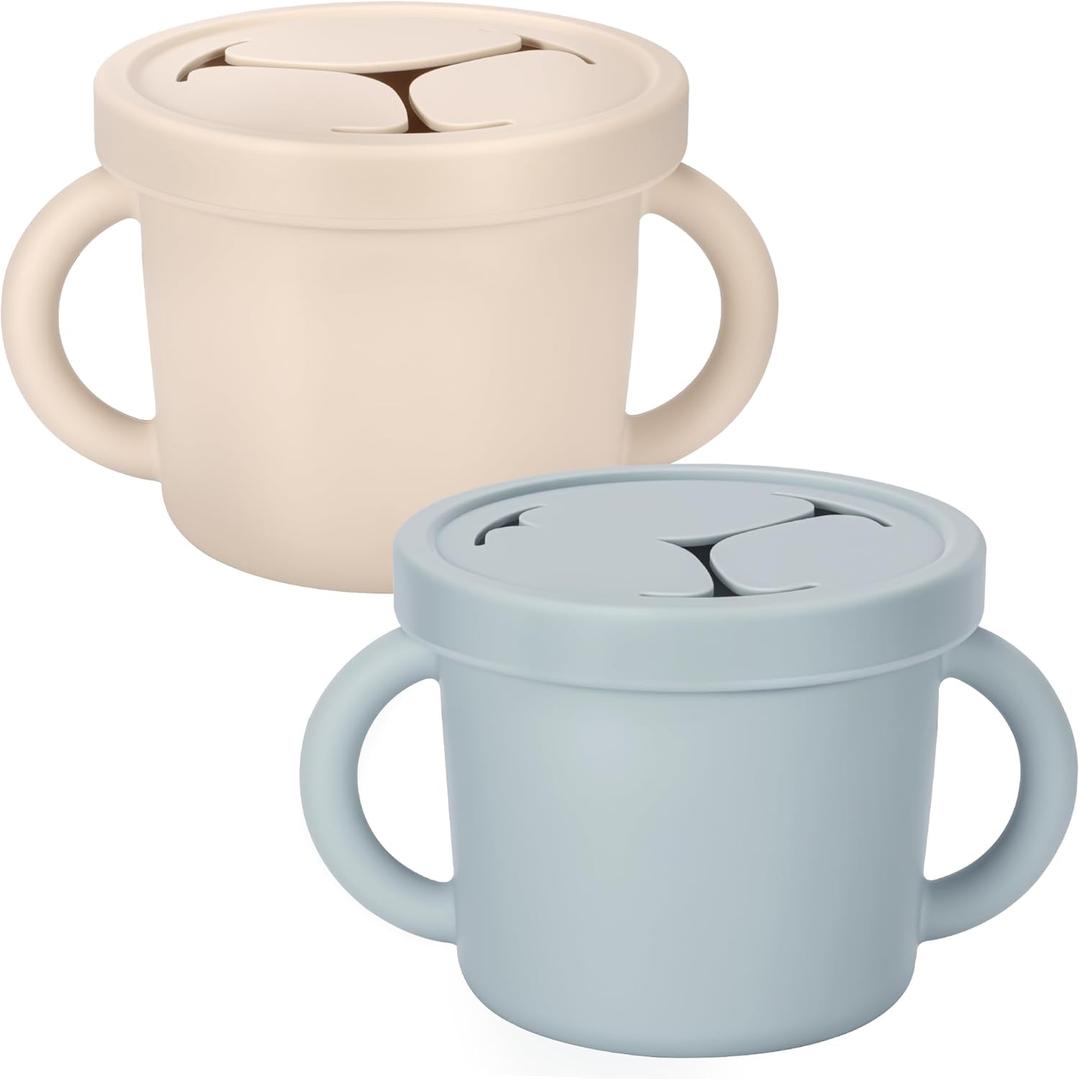Snack Containers, Silicone Food Grade Silicone Cups, Toddler Snack Container Cups with Handles and Lid for Toddlers (Color 2)