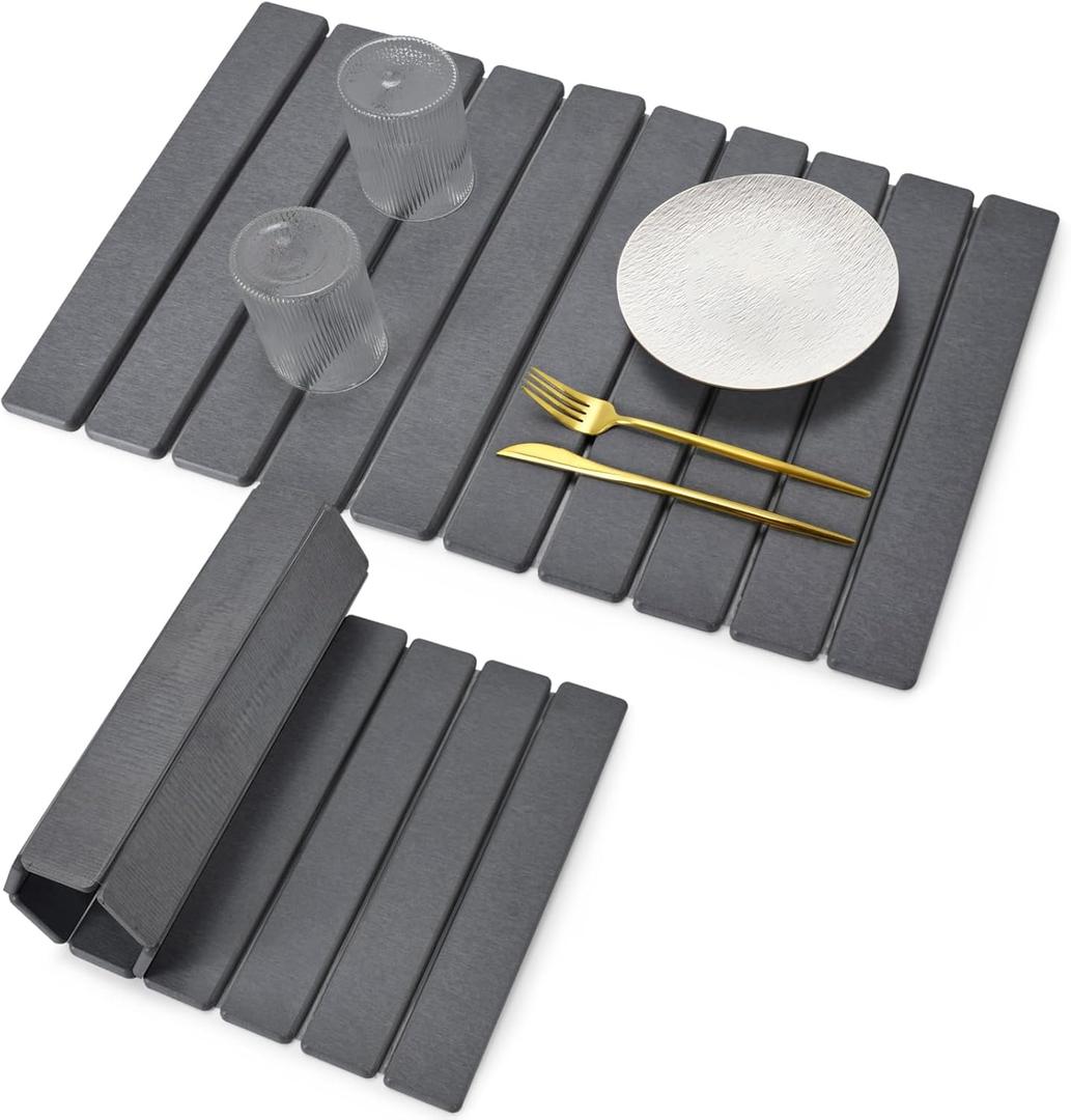 Large Stone Dish Drying Mats for Kitchen Counter, 24"(L)16"(W) Collapsible Quick Dry Dish Drying Mat, Eco-Friendly Absorbent Diatomaceous Earth Mat for Dishes Bottles Cups, Match Any Countertop (Gray)