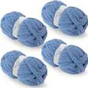Chunky Chenille Yarn for Crocheting and Hand Knitting Blanket - Bulky Fluffy Jumbo Thick Yarn - Pack of 4 (4 Skeins, Each 28 Yds, 8oz) Dutch Blue