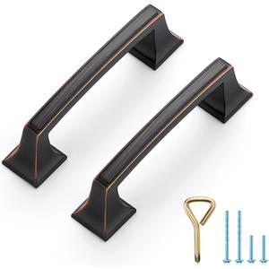 Ravinte 10 Pack Kitchen Cabinet Handles Drawer Pulls Oil Rubbed Bronze 3 inch Hole Centers Sturdy Big Square Base Kitchen Cabinet Pulls Kitchen Cabinet Hardware Drawer Handles