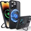 360°Rotatable Magnetic Ring for iPhone 14 Pro Max Case Compatible with MagSafe [Non-slip Texture Edge][Built-in Kickstand][Military Shockproof]Translucent Matte Soft Silicone Bumper Slim,Black
