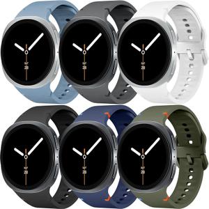 6 Pack Sport Bands for Samsung Galaxy Watch 8 Band 40mm 44mm/8 Classic 46 mm Men/Women,Waterproof Soft Silicone No Gap Strap for Samsung Galaxy Watch 8 Classic Band 46mm/8 44 mm 40 mm Correa Reloj (02-Blue/Grey/White/Black/Midnight Blue/Army Green)