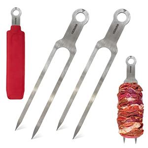 HERUKI Double Skewers 14.4" Stainless Steel Heavy Duty Double Prong Valentine’s Day Gift for Him Skewers for BBQ Kabob Shawarma Meat Fish Chicken Accessories for Grill Master Arsenal - 2 Units