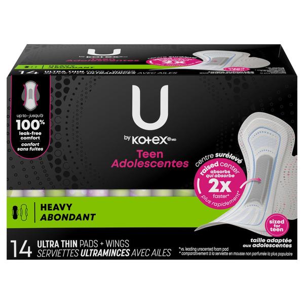 U by Kotex Balance Teen Ultra Thin Pads with Wings, Heavy Absorbency, Count (1 Packs of 14) (Packaging May Vary)