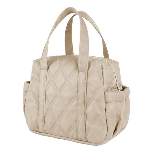 Easozoom Quilted Puffer Lunch Bag for Women, Leakproof Lunch Box for Adult Girls, Large Capacity Reusable Lunch Box for Work School Picnic Travel (Khaki)
