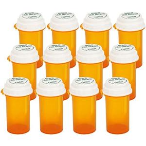 Prescription Reversible Thumb Tab Vials, Medicine Container, Pill Bottle, Prescription Pharmacy Vials Reversible Cap with Animal Pet Resistant (not Child Resistant) Open (10 Dram, 11pcs)