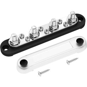 DAIERTEK Negative Bus Bar 12V Marine 4 x 5/16" (M8) Terminal Studs 6 x M4 (#8) Terminal Screws Gound Bus Bar Black Negative Power Distribution Block for Automotive Boat Solar System