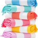 Genovega 6 Packs Oversized Stripe Turkish Beach Towel 74"x38" Thin Quick Dry Sand Free Pool Bath Swim Towels Extra Large XL Clearance Blanket Adult Travel Vacation Essentials Accessories (Blue Lightgreen Orange Pink Yellow Purple Stripe)