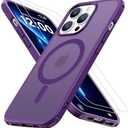Iokmax Magnetic for iPhone 13 Pro Case [Compatible with MagSafe]with 2X Screen Protector, Military-Grade Slim Shockproof Phone Cover Translucent Matte Anti-Fingerprint for iPhone 13 Pro 6.1'', Purple 2Pack
