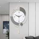 Decorative Silent Quartz Wall Clock with Pendulum, Large for Living Room, Kitchen, Bathroom, Bedroom - 13x21.65in(Beige)