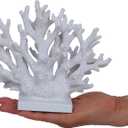 White Coral Reef Decor 7.4" Fake Coastal Statue - Ocean Nautical Themed Home Table Decoration - Beach Resin Artificial Sea Faux Coral for Bathroom
