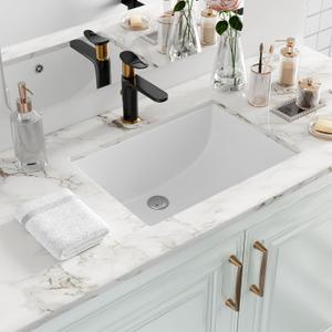 Undermount Bathroom Sink Rectangle, Hugsleek Interior Bowl Size 18.3 x 12.3 inch White Porcelain Ceramic Vessel Sink Under Counter Exterior Size 20x14in Rectangular Bath Sink Basin Lavatory Fireclay