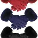 Shihanee 3 Pairs Women Winter Gloves with Fur Cuff Touchscreen Suede Red Black Blue Gloves Fleece Lined Bow Tied Cold Weather Warm Thermal for Texting Gifts Driving Running