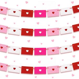 Harloon 61 Pcs 33ft Valentines Day Envelope Decoration Banner Galentine Love Letter Heart Garland Red Pink White Heart Envelopes Decoration for Home Door Wall School Office Dinner Party Supplies