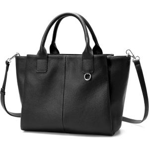 befen Genuine Leather Satchel Purses for Women, Triple Pocket Designer Medium Top-handle Crossbody tote Shoulder Handbag (Black)