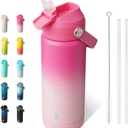 BJPKPK Insulated Water Bottle with Straw Lid, 18oz Thermo Water Bottles with Soft Nozzle, Flex Handle & Non-slip Boot, BPA Free Leak Proof Stainless Steel Metal Thermo, Tumblers, Cups,Cherry
