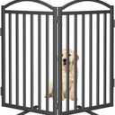 Malier Metal Freestanding Dog Gates with Door, 36'' Height Outdoor Indoor Dog Fences, Extra Wide Foldable Puppy Gate for Stairs (Black, 2 Panels 40''W  36''H)