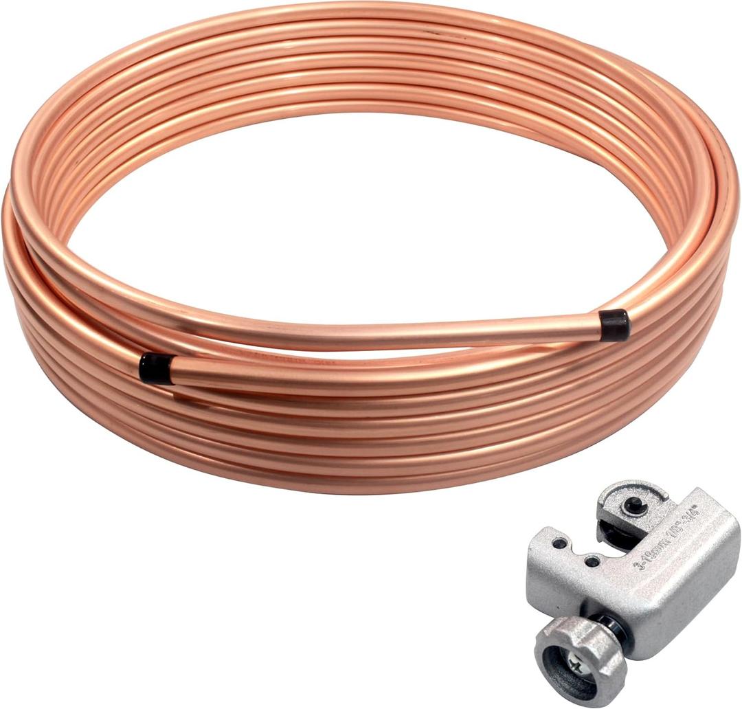 50Ft 3/8 OD Copper Tubes ACR Refrigeration Copper Tubing, 99.9% Pure Thick ASTM B280 Soft Coil, T2 Seamless Round Tube for HVAC System,Industry,Air Conditioner,Refrigerator,DIY
