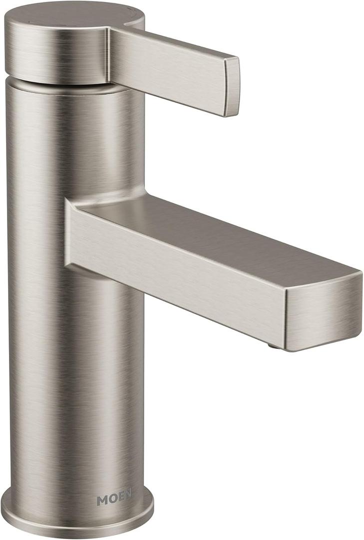 Moen Beric Spot Resist Nickel Modern One-Handle Single Hole Bathroom Faucet with Drain Assembly and Optional Deckplate for Your Bath Sink, 84774SRN