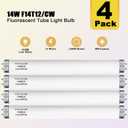 14 Watts F14T12/CW Fluorescent Light Bulb, T12 Liner Fluorescent Tube, 15 Inches Overall Length, T12 14W Cool White Light Color, G13 Bi-Pin Cap, 4 Pack