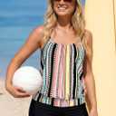 MODLILY Tummy Control Tankini Swimsuits for Women, Lightweight Bathing Suits Blouson Top with Boyshorts (Rainbow Striped, L)