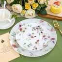 LIYH 32 Pcs Floral Plates Set Heavy Duty Plastic Plates Spring Pink Floral Plastic Plate Elegant Wedding Baby Shower Flower Dinnerware Set - 10.25" Dinner & 7.5" Dessert Plate