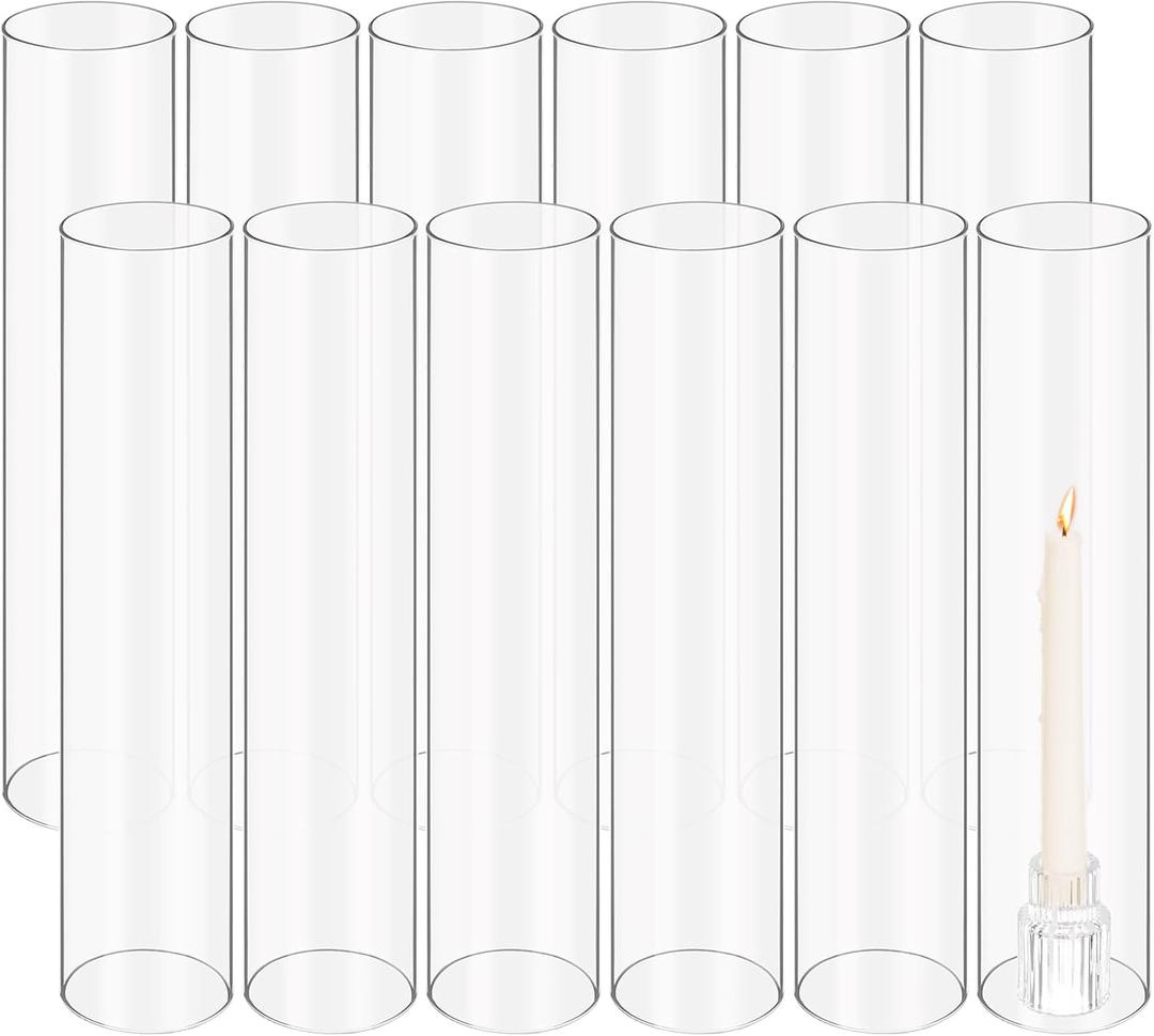 12 PCS Clear Glass Hurricane Candle Holder SleeveD:2.5" H:14" Bottomless Cylinder Glass Candleholder, Open Flame Candle Chimney Tube Cover,Open Ended Candle Shade
