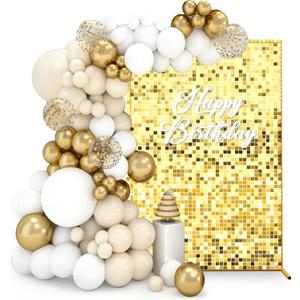 Wedding Arch Backdrop Stand with 24 PCS Gold Sequin, TopDirect 6FTx4FT Metal Square Frame Kit, 12"x12" Shimmer Wall Backdrop Panels, Arbor Flower Stand for Birthday Party Background Decoration