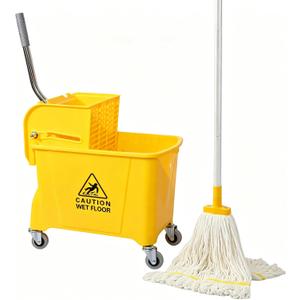 22-Qt (5.5 Gallon) Mop Bucket with Wringer on Wheels,Cotton Mop Included