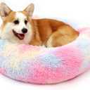 Dog Calming Beds for Small Medium Large Dogs - Round Donut Washable Puppy Dog Bed, Anti-Slip Faux Fur Fluffy Donut Cuddle Anxiety Cat Pet Bed(20'' Color)