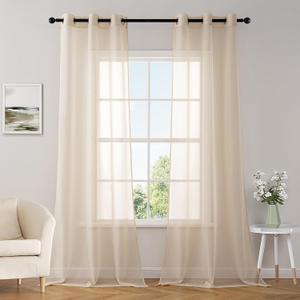 MIULEE Solid Color Sheer Curtains 96 Inches Long 2 Panels Set - Elegant Lightweight Grommet Light Filtering Window Voile Panels/Drapes/Treatment for Bedroom Living Room W42 x L96 Inch, Cream