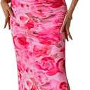 PRETTYGARDEN Women's Summer Wedding Guest Dress Strapless Tube Top Maxi Bodycon Long Floral Mesh Beach Vacation Party Dresses (Large, Print Pink)