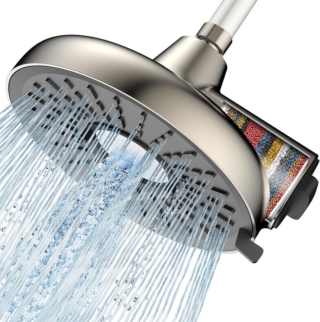 Filtered Shower Head- 8 Inches High Pressure Fixed Rain Showerhead with Filter - filtro para ducha de bao (Blushed Nickel)