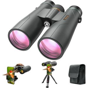 Adasion 15x56 UHD Binoculars for Adults High Powered with Phone Adapter and Tripod, Super Powerful BAK4 Prism Waterproof Binoculars for Hunting Stargazing Bird Watching Hiking Safari Travel Sports