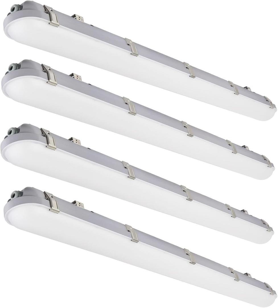 Kadision 4ft LED Vapor Tight Light, 60W/50W/40W Wattage Selectable 7200lm 5000K 100-277V, 0-10V Dimmable Vapor Proof Lighting Fixture for Warehouses Car Washes, 4-Pack