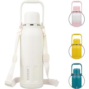BJPKPK Insulated 50oz Thermos Dishwasher Safe Water Bottle with Lid and Carry Handle Stainless Steel Water Bottles for Outdoor Sports,Beige