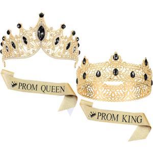 4 Pcs Prom King and Queen Crowns and Sashes Set Graduation Prom King and Queen Tiara Sash for 80's Prom Party Favors(Black) 4 Pcs Prom King and Queen Crowns and Sashes Set Graduation Prom King and Queen Tiara Sash for 80's Prom Party Favors(Black)