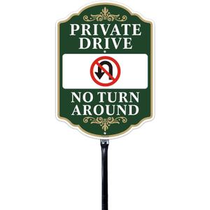 No Turn Around Driveway Sign With Stake, 10 x 14 Inches Aluminum Driveway Sign with 2.9 Feet Stake(Detachable), Green