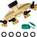 Dalmbox Garden Hose Splitter 4 Way, Water Hose Splitter, 3/4" Heavy-Duty Brass Garden Hose Splitter, Includes 5 Rubber Washers & Teflon Tape(1 pack)