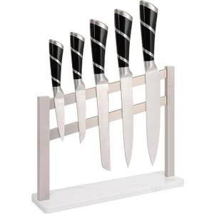 HarJue Magnetic Knife Block with Marble Base, Stainless Steel Magnetic Knife Holder Stand without Knives Powerful Magnetic knife Strip for kitchen Countertop Knife Storage (Brushed Nickel)