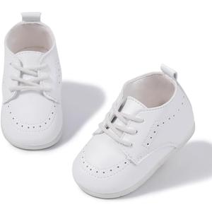 Meckior Infant Baby Boys Girls Classic PU Leather Wedding Loafers Brogue Toddler Oxford Dress Shoes First Steps Walking Flat Lazy Crib Shoe (3-6 Months Infant, A02/White)