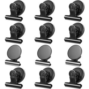 Grtard 12 Pack Magnetic Clips, Fridge Magnets Refrigerator Magnets, Strong Magnetic Clips Heavy Duty, Whiteboard Magnet Clip for Office Home Classroom Organization Kitchen Accessories(Black)