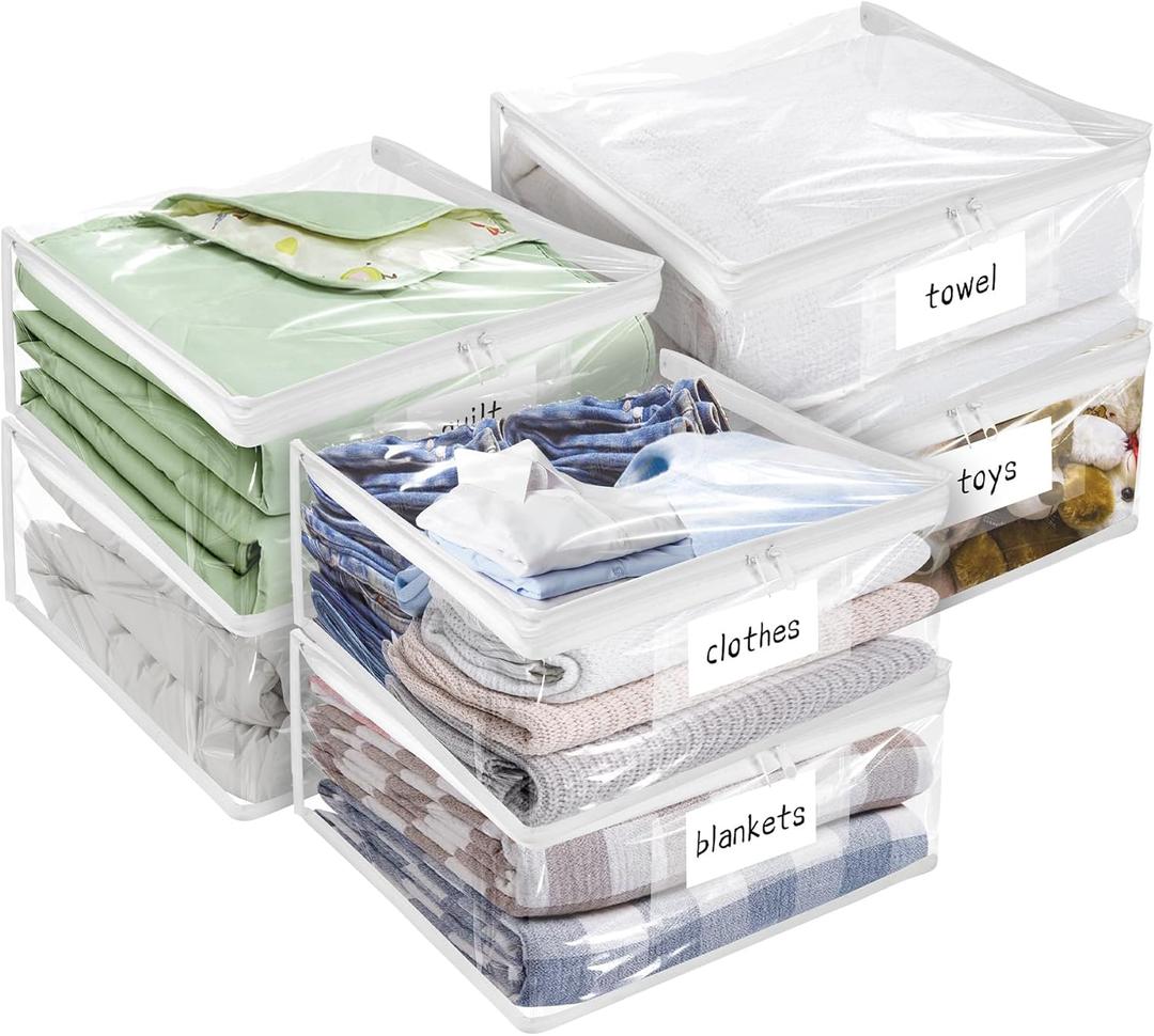 Plastic Storage Bags with Easy-Glide Zipper, Pack of 6, Durable Clear Vinyl Zippered Storage Bags for Clothes Sweaters Comforters Blankets Sheets Bedding (15 x 12 x 5 Inch)