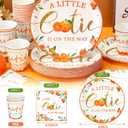 Hushee 200 Pcs Little Cutie Baby Shower Paper Plates Napkins Cups Orange Baby Shower Party Supplies Tableware Set Orange Disposable Cup Napkin for 50 Guest Girls Spring Party Decoration