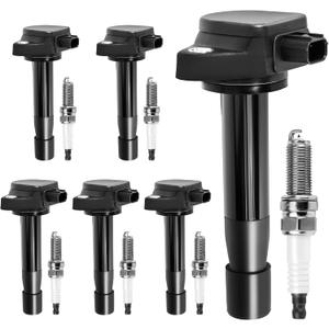 Ignition Coil Pack and Iridium Spark Plugs Set of 6 Compatible with Honda Accord 2008-2012, Odyssey 2008-2017, Crosstour 2012 & Acura TL 2009-2014, TSX 2010-2014, RL - 3.5L 3.7L Replace UF603, 97390