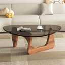 Modern Glass Coffee Table, Mid Century Small Coffee Table, Coffee Table for Living Room,Suitable for Bedroom Living Room Reception Office Tables (Walnut/Grey, Small)